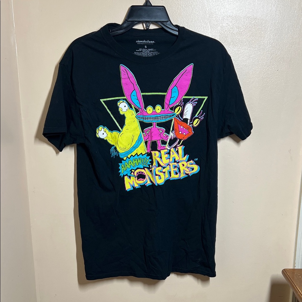 Nickelodeon Black Tee with Bright Neon Aaahh!!! Real Monsters Art